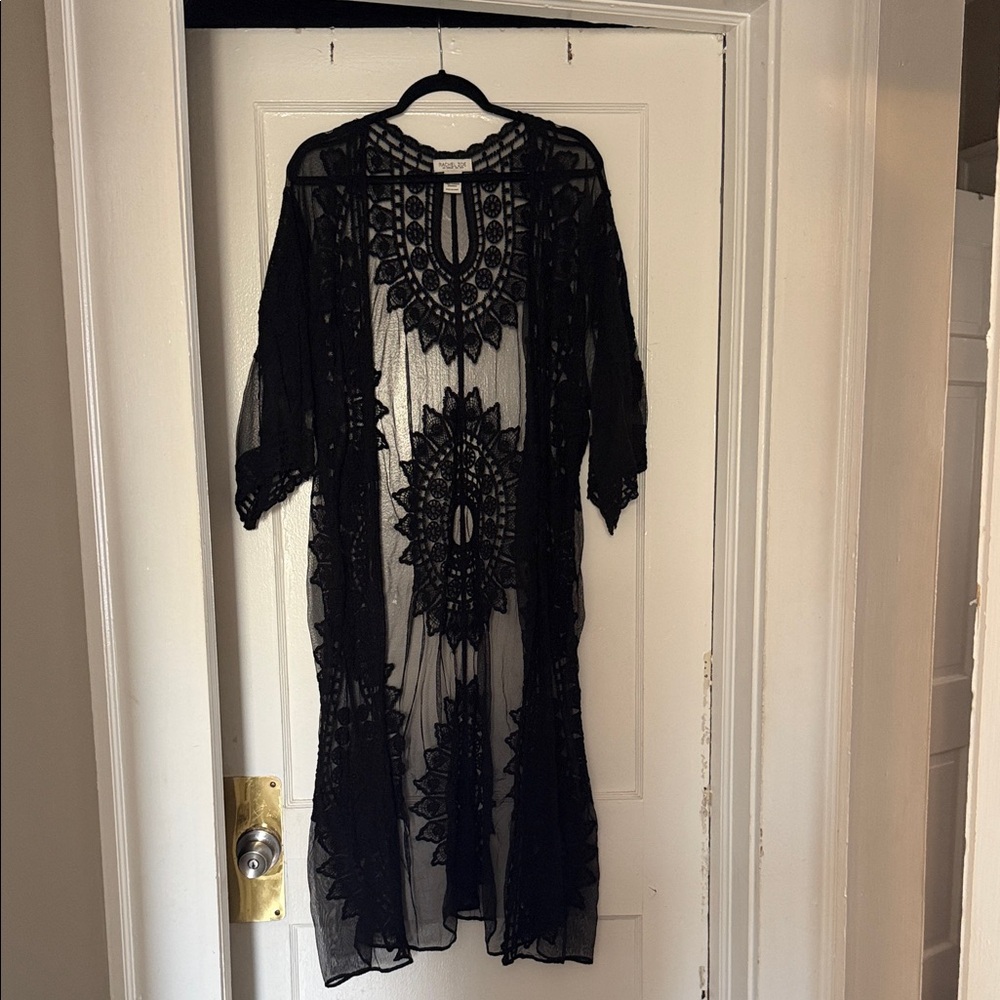 Rachel Zoe Black Sheer Embroidered Maxi Dress